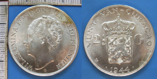 1944 - 2,5 guldenu, stříbro - Curacao, Wilhelmina