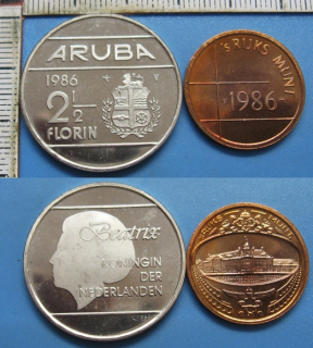 1986 - 2,5 florin - Aruba, Beatrix, včetně žetonu mincovny