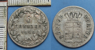 1844 - 6 kreuzer, stříbro - Wurttemberg, Wilhelm I.
