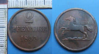 1855 B - 2 pfennige - Braunschweig, Herzog Wilhelm