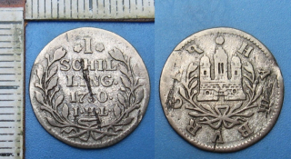 1750 JHL - 1 schilling, stříbro - město Hamburg
