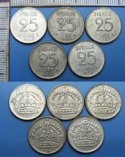 1953,4,5,6,8 - 25 ore, stříbro - 5x Švédsko