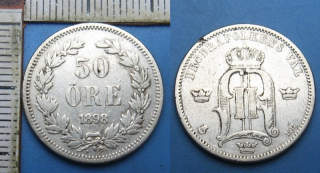 1898 EB - 50 ore , stříbro - Oscar II., Švédsko