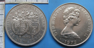 1972 - 25 pence - Gibraltar, Siver Wedding Anniversary