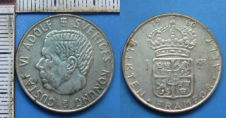 1960 - 1 krone, stříbro - Gustaf VI. Adolf, Švédsko