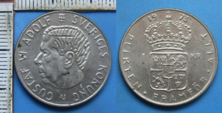 1973 - 1 krone - Gustaf VI. Adolf, Švédsko