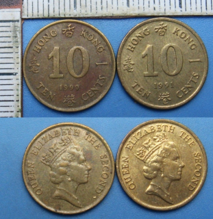 1990,91 - 10 cents - 2x Britský Hong Kong