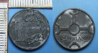 1942 - 1 cent - válečné Nizozemí,  Wilhelmina I.