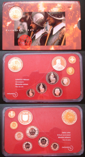 2002 - sada mincí Švýcarska, PROOF - 9 ks mincí, roh papírového obalu poškozen