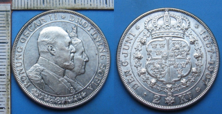 1907 EB - 2 kronor, stříbro - Oscar II., Švédsko, výročí zlaté svatby