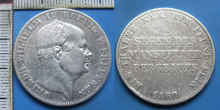 1860 A - 1 tolar, stříbro - Prusko, Friedrich Wilhelm IV., Segen Des Mansfelder Bergbaues, pěkný