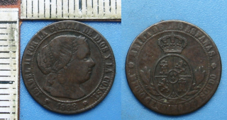 1868 - 1/2 centimo - Španělsko, Isabel II., 8-cípé hvězdičky