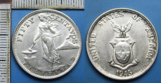 1945 S - 50 centavos, stříbro - Filipíny pod USA