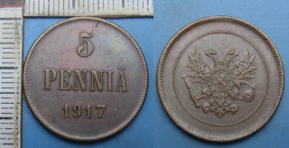 1917 - 5 pennia - Finsko pod Ruskem, Mikuláš II.