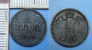 1899 - 1 penni - Finsko pod Ruskem, Mikuláš II.