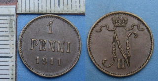 1911 - 1 penni - Finsko pod Ruskem, Mikuláš II.