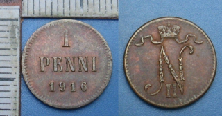 1916 - 1 penni - Finsko pod Ruskem, Mikuláš II.
