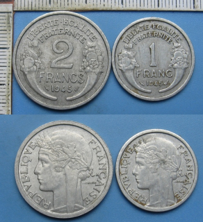 1945 - 1 a 2 francs - 2x Francie