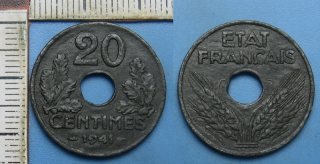 1941 - 20 centimes - válečná Francie