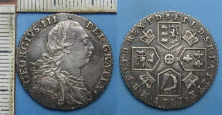 1787 - 1 shilling, stříbro - Jiří III., Velká Británie, krásný