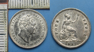 1837 - 4 pence, stříbro - Jiří IV., Velká Británie, krásný