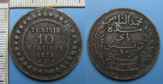 1914 A - 10 centimes - Tunis,  Muhammad al-Hadi Bey, francouzský protektorát