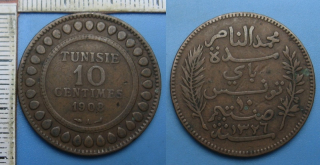1908 A - 10 centimes - Tunis,  Muhammad al-Hadi Bey, francouzský protektorát