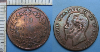 1867 OM - 10 centesimi - Itálie, Vittorio Emanuele II.