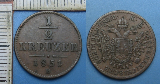 1851 B - 1/2 kreuzer - František Josef I.