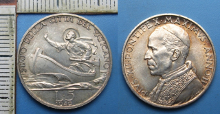 1940 - 5 lir, stříbro - Pius XII., Vatikán