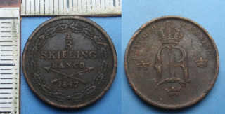 1847 - 1/3 skilling banco - Oskar I., Švédsko