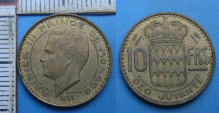1951 - 10 francs - Monako, Rainier III.