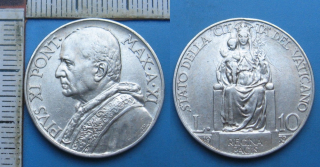 1932 XI - 10 lir, stříbro - Pius XI., Vatikán