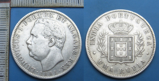 1881 - 1 rupia, stříbro - Portugalská Indie, Luiz I.