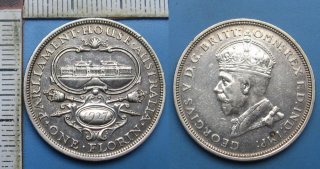 1927 - 1 florin, stříbro - Austrálie, Jiří V., Melbourne, Parlament