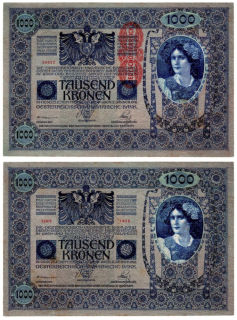 1902 (1919) - 1000 kronen, bankovka - Rakousko, s přetiskem, 50622, krásná