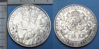 1897 - 2 koruny, stříbro - Oscar II., Švédsko, výroční