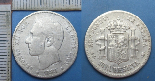 1885 MSM - 1 peseta, stříbro - Alfonso XII., Španělsko