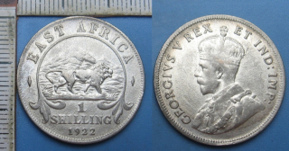 1922 - 1 shilling, stříbro - Jiří V., Britská Východní Afrika