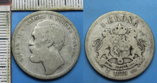 1875 ST - 1 krona, stříbro - Oscar II., Švédsko a Norsko