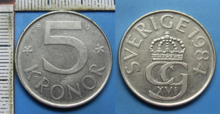 1984 - 5 kronor - Carl XVI. Gustaf, Švédsko