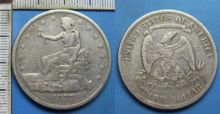 1877 - trade dollar, stříbro - USA, vzácnější