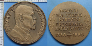 1990 - medaile Tomáš. G. Masaryk, Památce 140. výročí narození presidenta zakladatele, 60 mm