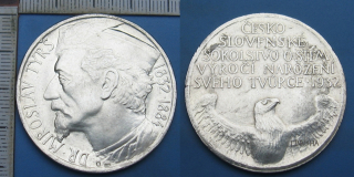 1932 - medaile, stříbro - Dr. Miroslav Tyrš, 42 mm, Československé sokolstvo o stém výročí …, J.Brůha