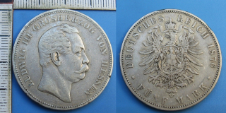 1876 H - 5 mark, stříbro - Ludwig III., Hessensko, Hesse-Darmstadt