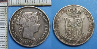 1868 - 40 centimos, stříbro - Isabela II., Španělsko