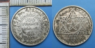 1953 AH 1372 - 100 francs, stříbro - Maroko