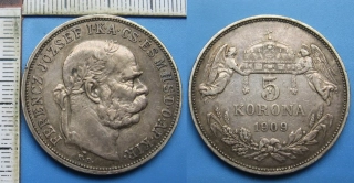 1909 KB - 5 koruna, stříbro - František Josef I.