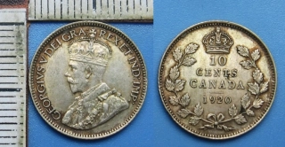 1920 - 10 cents, stříbro - Jiří V., Kanada