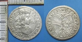 1650 - 3 krejcar, stříbro - Arcivévoda Ferdinand Karel, Hall